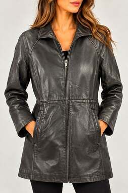 90s Vintage Wilsons Leather Black Leather Zip Front Lined Mid-Length Jacket S